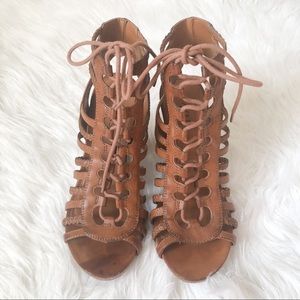BAKERS Makala Lace Up Wedge Tan Size 9
